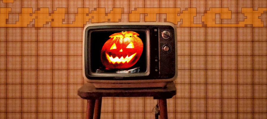 Vintage-TV mit Kürbis (Halloween Pumpkin)