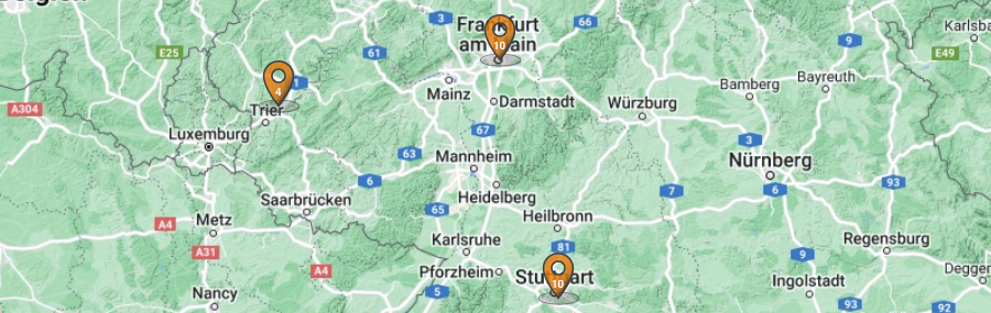 Screenshot einer Karte auf Basis von Google Maps Terrain