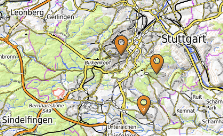 Screenshot einer OpenTopoMap-Karte mit Immobilienmarkern